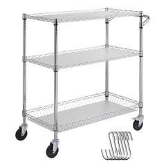 VEVOR Kitchen Utility Cart, 3 Tiers, Wire Rolling Cart with 661LBS Capacity, Steel Service Cart on Wheels, Metal