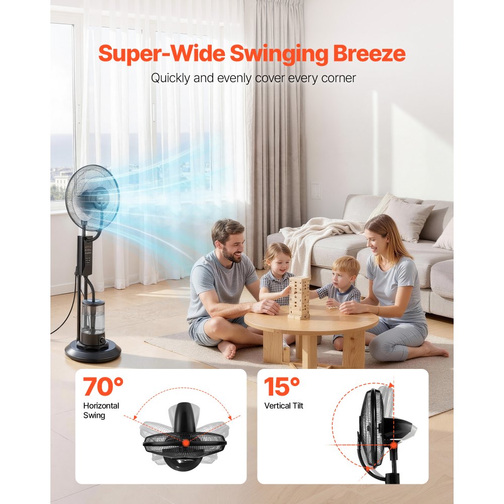 VEVOR Misting Fan, 3 Wind Speeds Misting Standing Fan, Mister Cooling Fans with 0.79 gal Water Tank, Remote & Panel