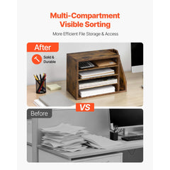 VEVOR Literature Organizer, 4 Compartments Office Mailbox with Detachable Shelves, Wooden Mailbox Sorter with Side