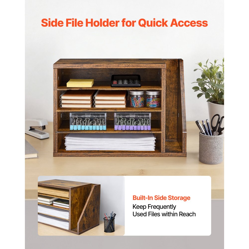 VEVOR Literature Organizer, 4 Compartments Office Mailbox with Detachable Shelves, Wooden Mailbox Sorter with Side