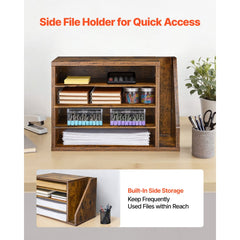 VEVOR Literature Organizer, 4 Compartments Office Mailbox with Detachable Shelves, Wooden Mailbox Sorter with Side