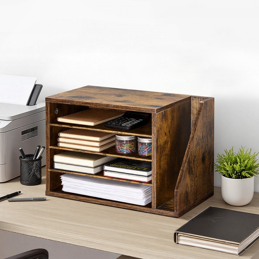 VEVOR Literature Organizer, 4 Compartments Office Mailbox with Detachable Shelves, Wooden Mailbox Sorter with Side