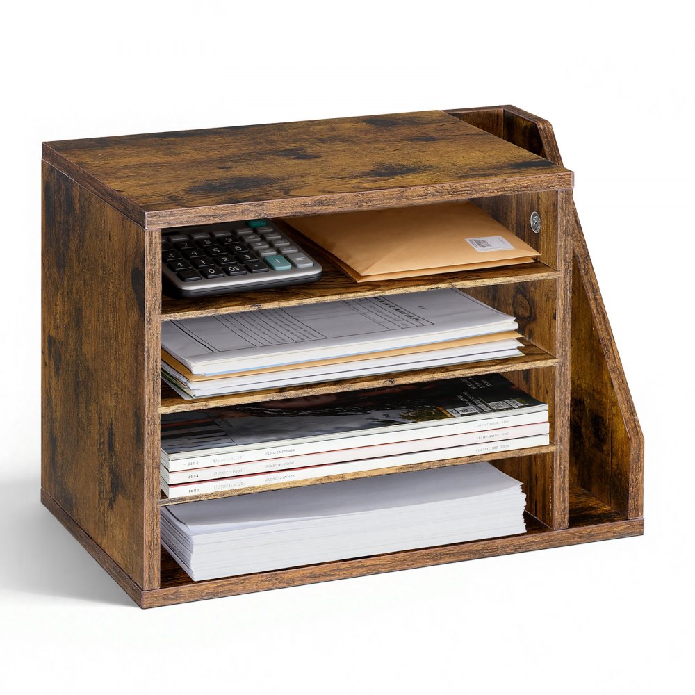 VEVOR Literature Organizer, 4 Compartments Office Mailbox with Detachable Shelves, Wooden Mailbox Sorter with Side