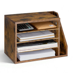 VEVOR Literature Organizer, 4 Compartments Office Mailbox with Detachable Shelves, Wooden Mailbox Sorter with Side