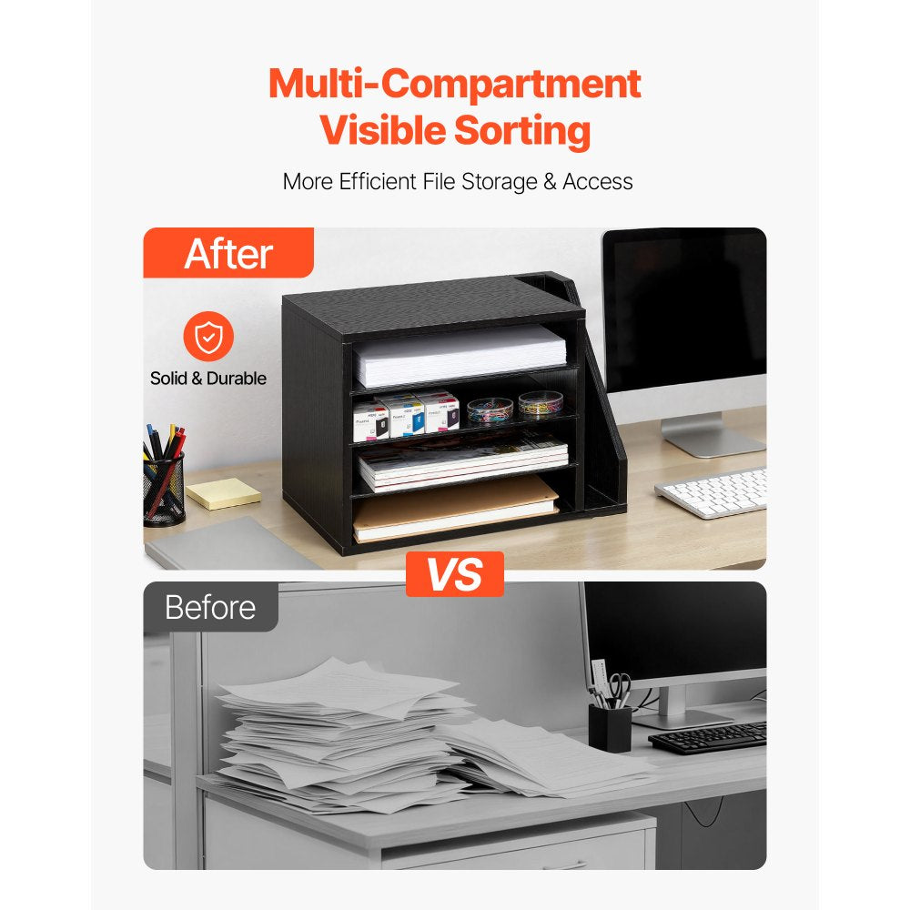 VEVOR Literature Organizer, 4 Compartments Office Mailbox with Detachable Shelves, Wooden Mailbox Sorter with Side