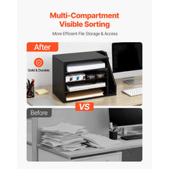 VEVOR Literature Organizer, 4 Compartments Office Mailbox with Detachable Shelves, Wooden Mailbox Sorter with Side