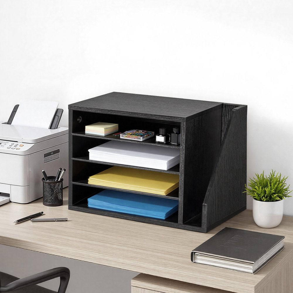 VEVOR Literature Organizer, 4 Compartments Office Mailbox with Detachable Shelves, Wooden Mailbox Sorter with Side