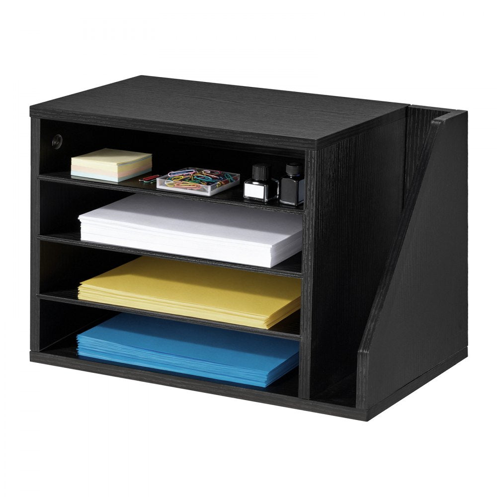 VEVOR Literature Organizer, 4 Compartments Office Mailbox with Detachable Shelves, Wooden Mailbox Sorter with Side