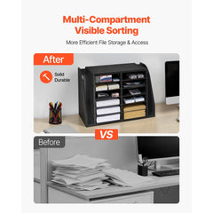 VEVOR Literature Organizer, 12 Compartments Office Mailbox with Side Vertical Storage, Wooden Mailbox Sorter Made of