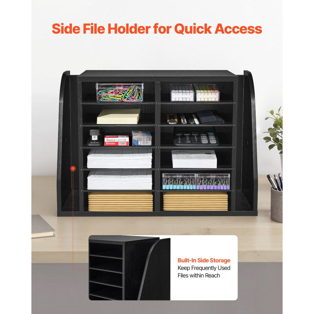 VEVOR Literature Organizer, 12 Compartments Office Mailbox with Side Vertical Storage, Wooden Mailbox Sorter Made of