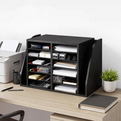 VEVOR Literature Organizer, 12 Compartments Office Mailbox with Side Vertical Storage, Wooden Mailbox Sorter Made of