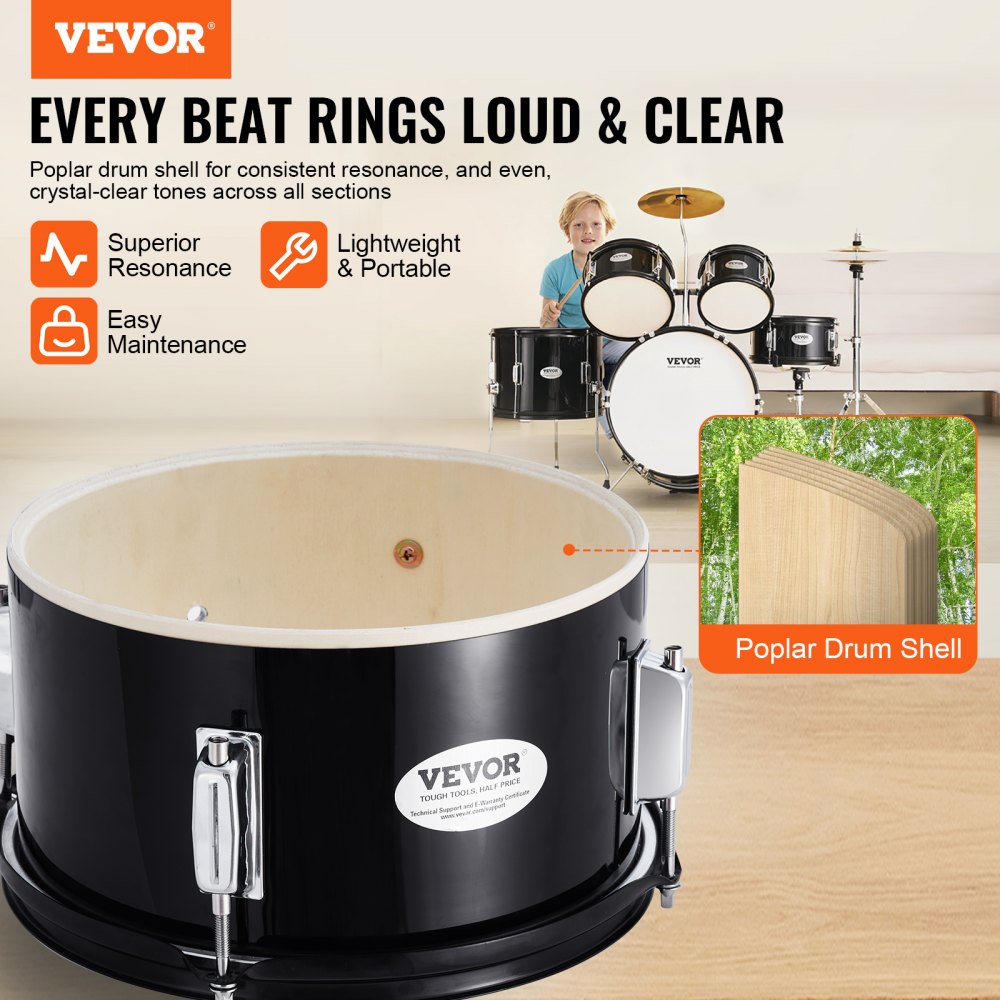 VEVOR Kids Drum Set, 5-Piece, 16 in Beginner Full Drum Set with Bass Toms Snare Floor Drum Adjustable Throne Cymbal