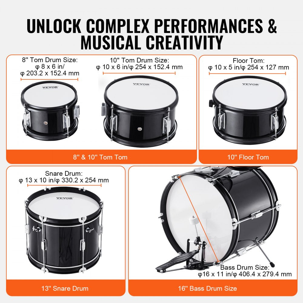 VEVOR Kids Drum Set, 5-Piece, 16 in Beginner Full Drum Set with Bass Toms Snare Floor Drum Adjustable Throne Cymbal