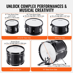 VEVOR Kids Drum Set, 5-Piece, 16 in Beginner Full Drum Set with Bass Toms Snare Floor Drum Adjustable Throne Cymbal