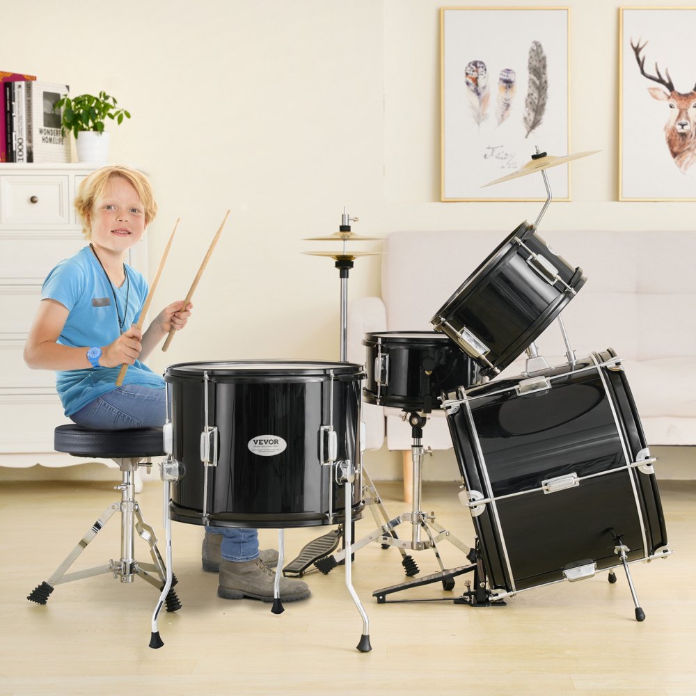 VEVOR Kids Drum Set, 5-Piece, 16 in Beginner Full Drum Set with Bass Toms Snare Floor Drum Adjustable Throne Cymbal