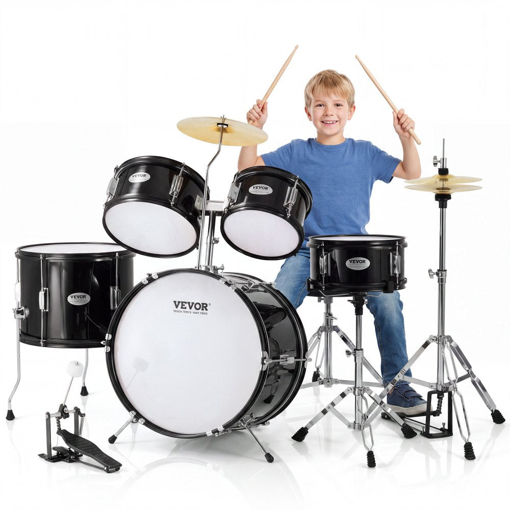 VEVOR Kids Drum Set, 5-Piece, 16 in Beginner Full Drum Set with Bass Toms Snare Floor Drum Adjustable Throne Cymbal