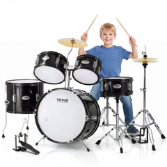VEVOR Kids Drum Set, 5-Piece, 16 in Beginner Full Drum Set with Bass Toms Snare Floor Drum Adjustable Throne Cymbal