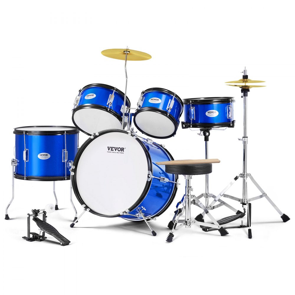VEVOR Kids Drum Set, 5-Piece, 16 in Beginner Full Drum Set with Bass Toms Snare Floor Drum Adjustable Throne Cymbal