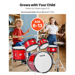 VEVOR Kids Drum Set, 5-Piece 16 in Junior Drum Sets, Beginner Drums Set with Adjustable Throne, Cymbal & Two Pairs of