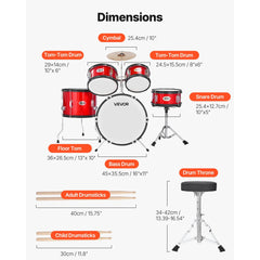 VEVOR Kids Drum Set, 5-Piece 16 in Junior Drum Sets, Beginner Drums Set with Adjustable Throne, Cymbal & Two Pairs of