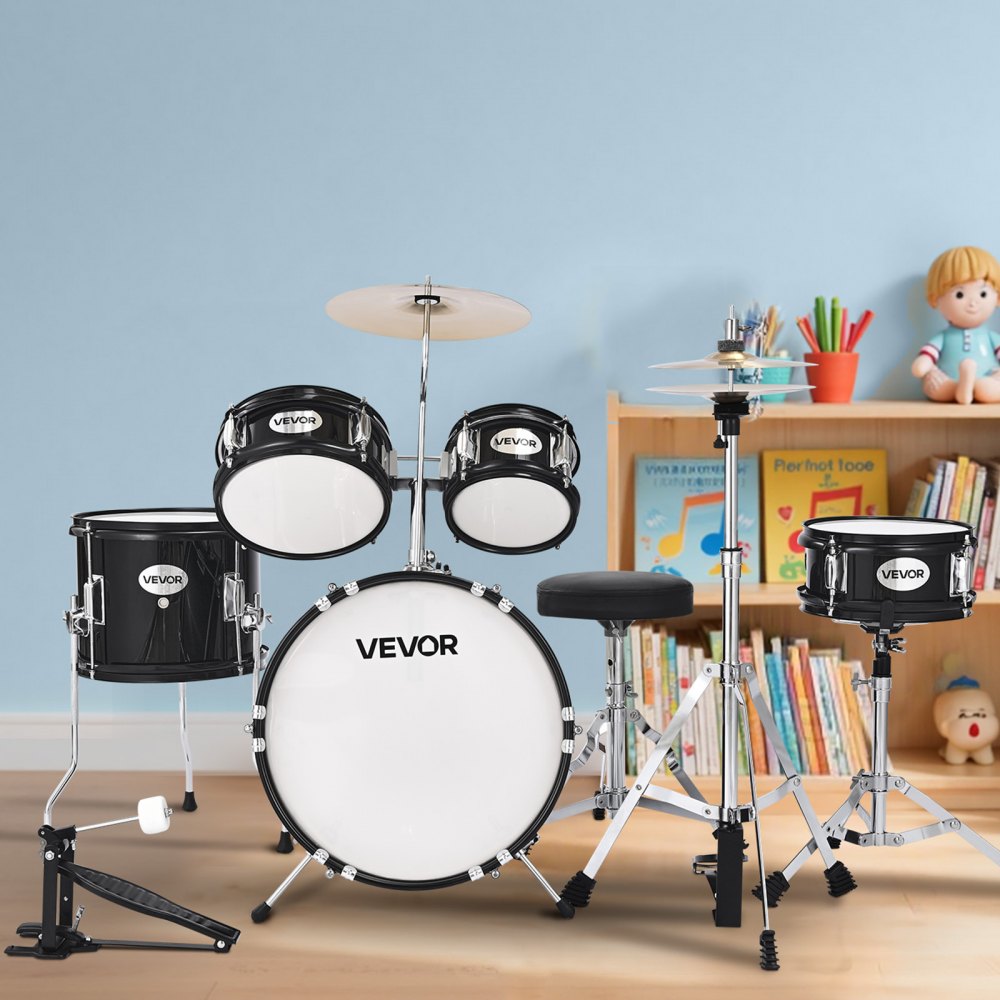 VEVOR Kids Drum Set, 5-Piece 14 in Junior Drum Sets, Beginner Drums Set with Adjustable Throne, Cymbal & Two Pairs of