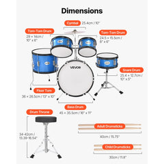 VEVOR Kids Drum Set, 5-Piece 16 in Junior Drum Sets, Beginner Drums Set with Adjustable Throne, Cymbal & Two Pairs of