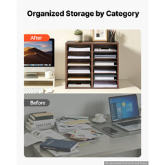 VEVOR Wood Literature Organizer 12 Compartments Office Mailboxes Brown, Countertop Literature Sorter for Files