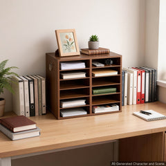 VEVOR Wood Literature Organizer 12 Compartments Office Mailboxes Brown, Countertop Literature Sorter for Files