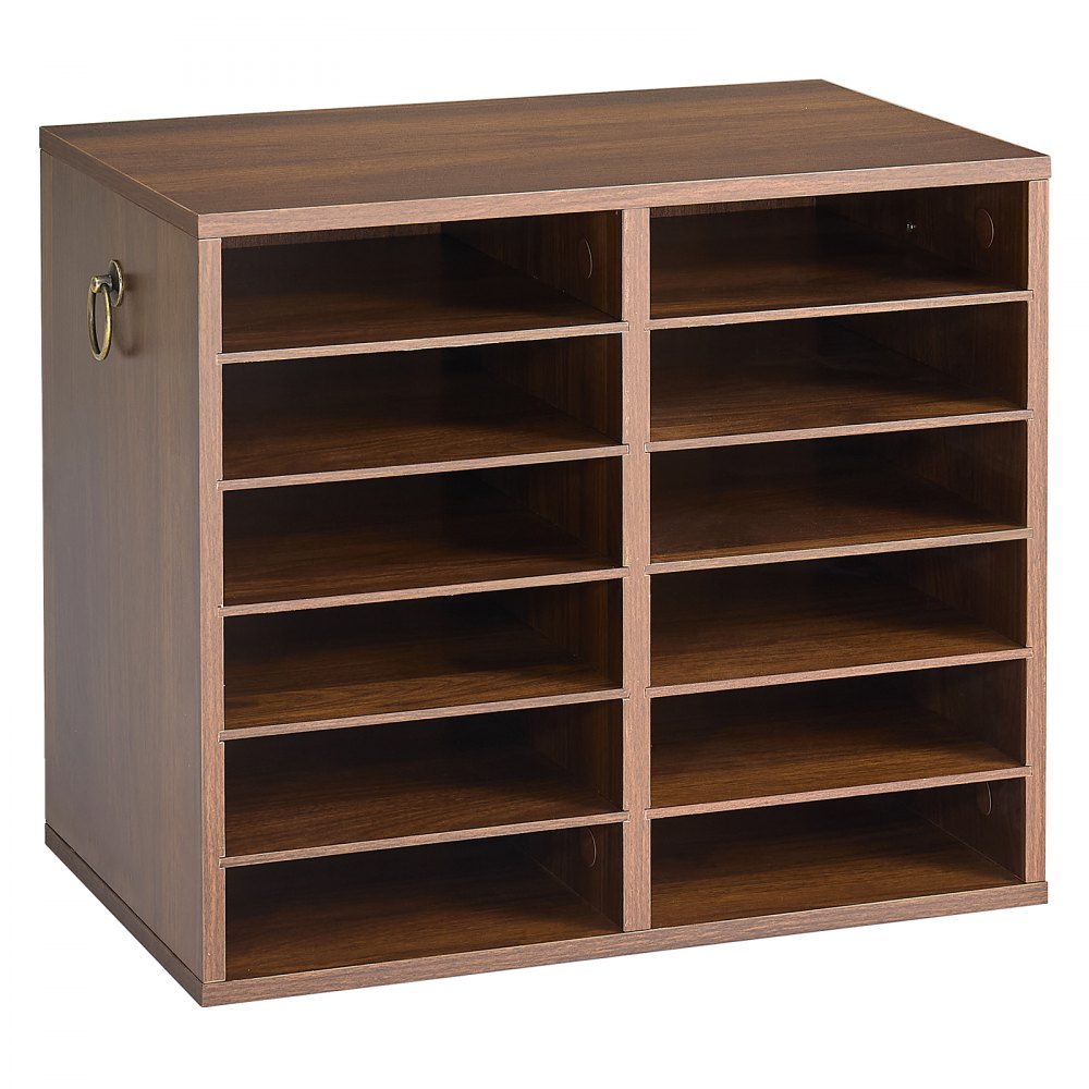 VEVOR Wood Literature Organizer 12 Compartments Office Mailboxes Brown, Countertop Literature Sorter for Files