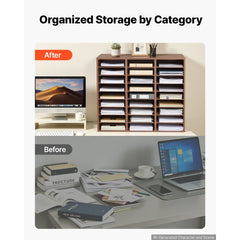 VEVOR Wood Literature Organizer 27 Compartments Office Mailboxes Brown, Countertop Literature Sorter for Files