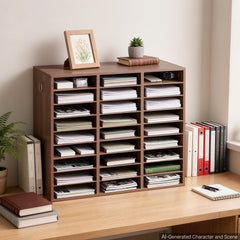 VEVOR Wood Literature Organizer 27 Compartments Office Mailboxes Brown, Countertop Literature Sorter for Files