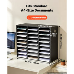VEVOR Wood Literature Organizer 27 Compartments Office Mailboxes Black, Countertop Literature Sorter for Files