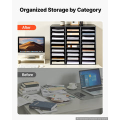 VEVOR Wood Literature Organizer 27 Compartments Office Mailboxes Black, Countertop Literature Sorter for Files