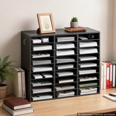 VEVOR Wood Literature Organizer 27 Compartments Office Mailboxes Black, Countertop Literature Sorter for Files