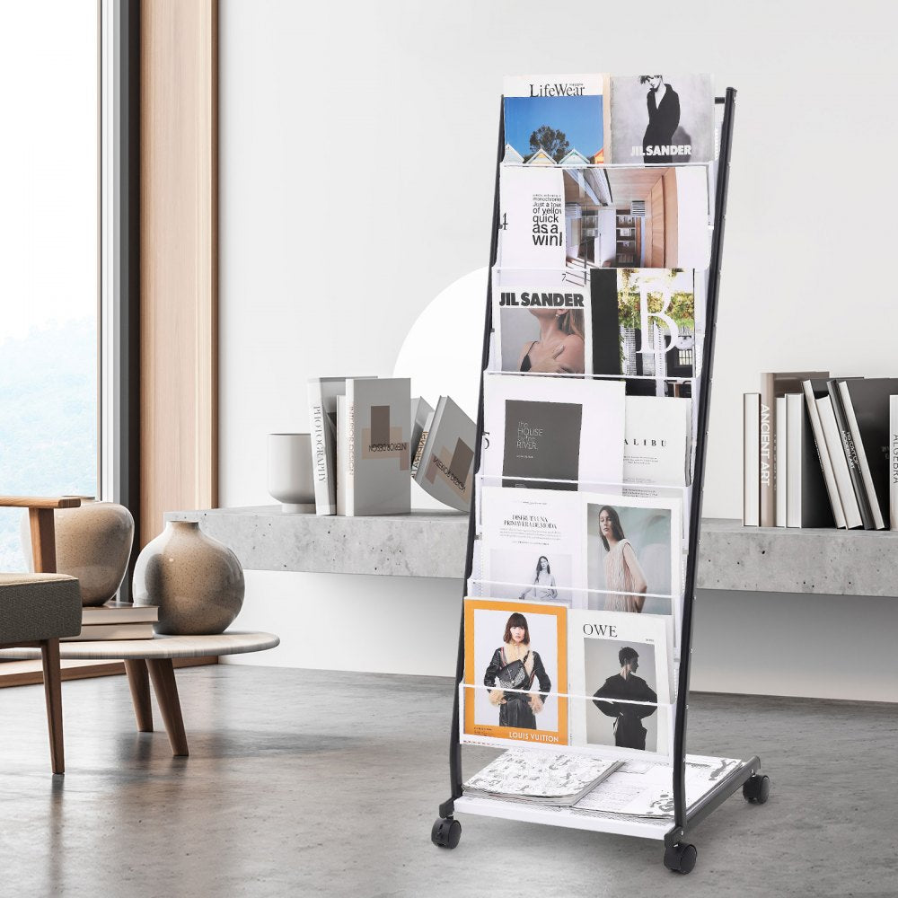 VEVOR Brochure Display Rack, 6-Tier Magazine Literature Display Stand, Floor Standing Magazine Rack Newspaper Catalog