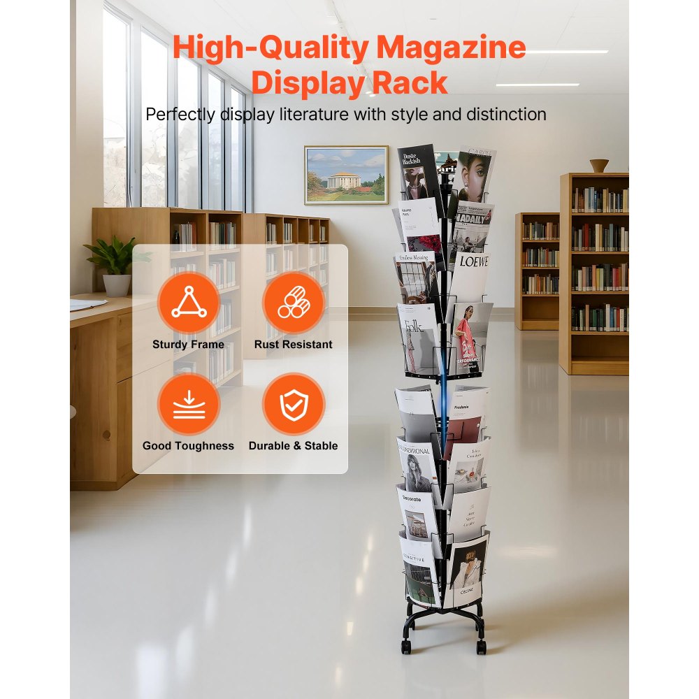VEVOR Greeting Cards Display Rack, 32 Pockets Rotating Postcard Brochure Display Stand, 360° Spinning Card Display Rack