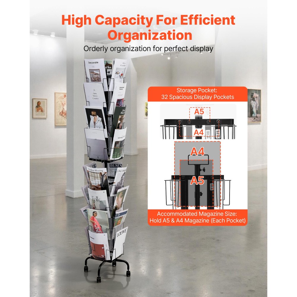 VEVOR Greeting Cards Display Rack, 32 Pockets Rotating Postcard Brochure Display Stand, 360° Spinning Card Display Rack