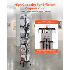 VEVOR Greeting Cards Display Rack, 32 Pockets Rotating Postcard Brochure Display Stand, 360° Spinning Card Display Rack