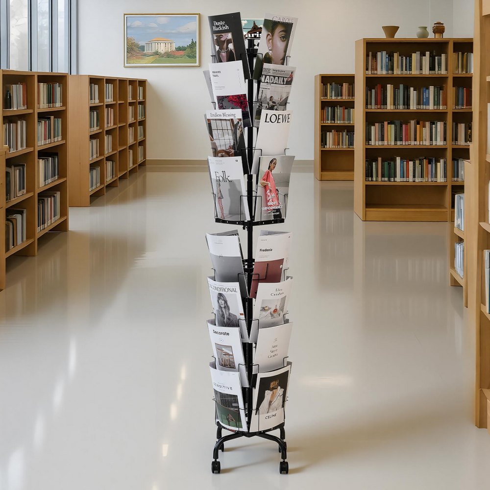VEVOR Greeting Cards Display Rack, 32 Pockets Rotating Postcard Brochure Display Stand, 360° Spinning Card Display Rack
