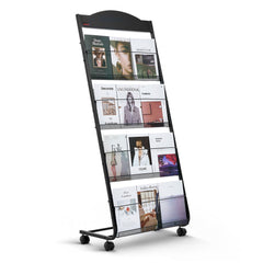 VEVOR Brochure Display Rack, 4-Tier Magazine Literature Display Stand with Wheels, Movable Floor Standing Magazine