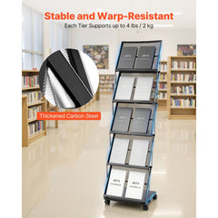 VEVOR Brochure Display Rack, Foldable 5 Pockets Magazine Literature Display Stand, Movable Floor Standing Magazine Rack
