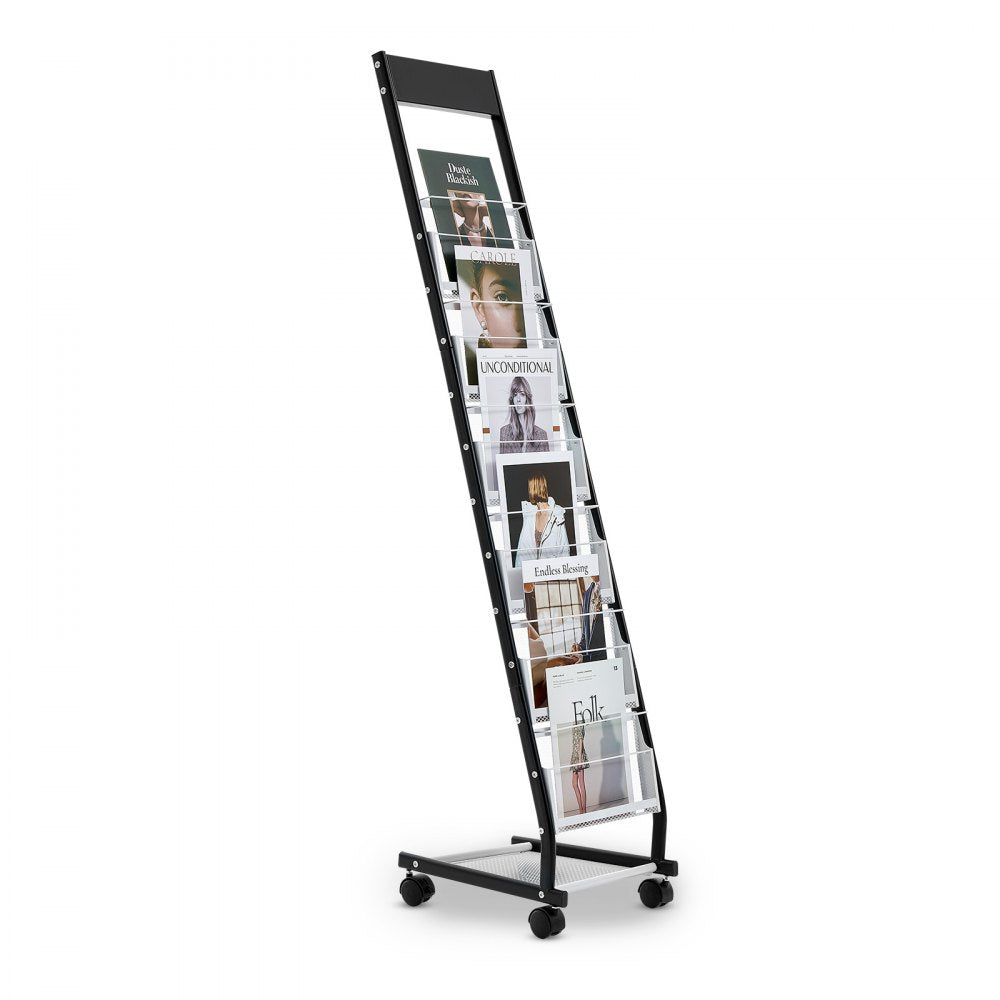 VEVOR Brochure Display Rack, Narrow 6-Tier Magazine Literature Display Stand with Wheels, Metal Floor Standing Magazine
