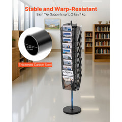 VEVOR Rotating Brochure Display Rack, 30 Pockets Mesh Magazine Literature Display Stand, Portable Floor Standing