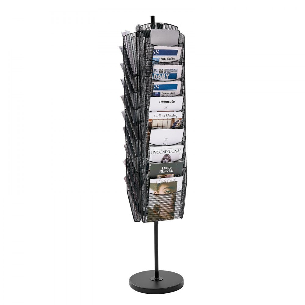 VEVOR Rotating Brochure Display Rack, 30 Pockets Mesh Magazine Literature Display Stand, Portable Floor Standing