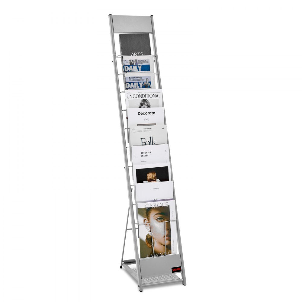VEVOR Brochure Display Rack, 10 Pockets Magazine Literature Display Stand, Portable Floor Standing Magazine Rack, Metal
