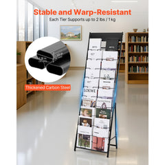 VEVOR Brochure Display Rack, 20 Pockets Magazine Literature Display Stand, Portable Floor Standing Magazine Rack, Metal