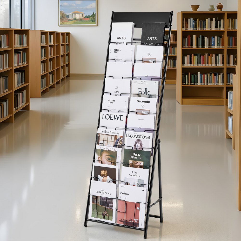 VEVOR Brochure Display Rack, 20 Pockets Magazine Literature Display Stand, Portable Floor Standing Magazine Rack, Metal