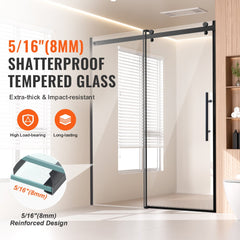 VEVOR Frameless Shower Door, 58-59 W x 75 H in, Shower Sliding Glass Door with 5/16 in(8mm) Clear SGCC Tempered Glass