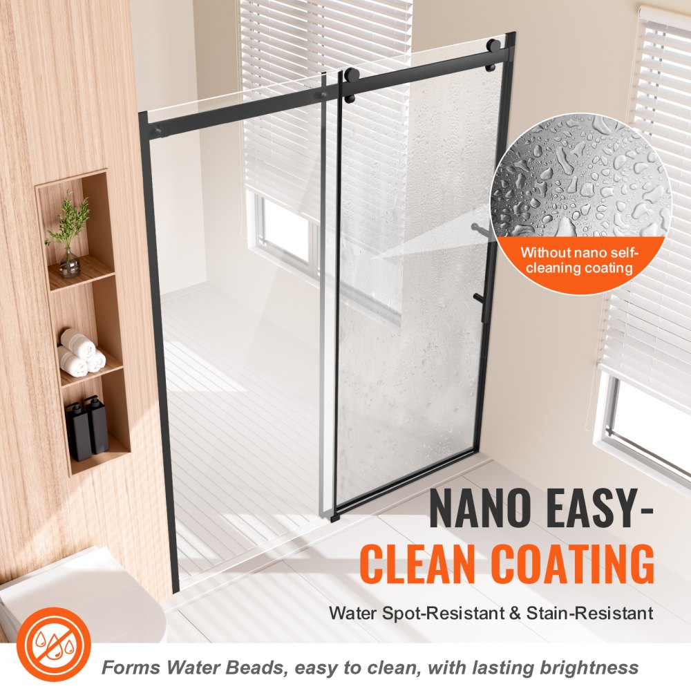 VEVOR Frameless Shower Door, 58-59 W x 75 H in, Shower Sliding Glass Door with 5/16 in(8mm) Clear SGCC Tempered Glass
