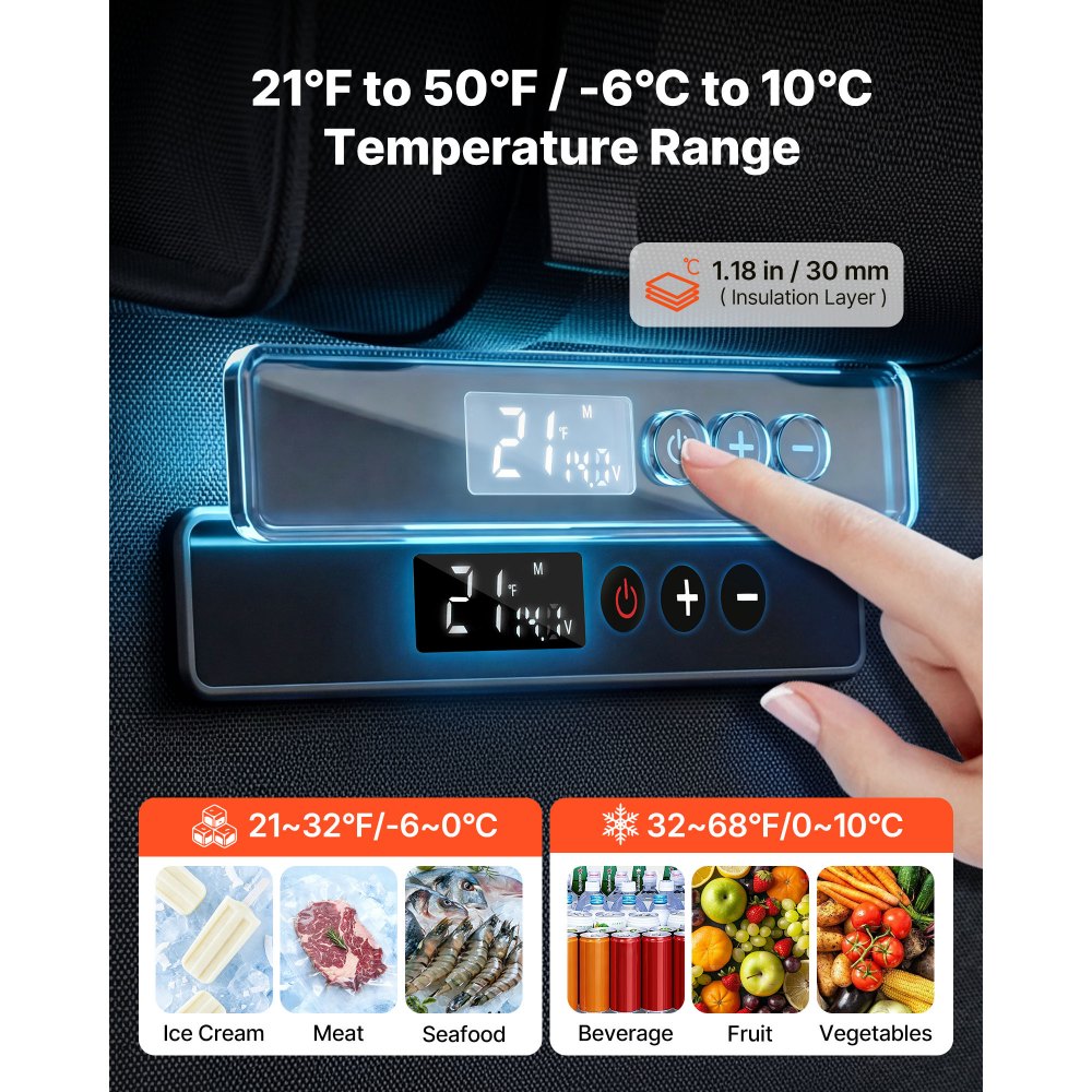 VEVOR 12 Volt Refrigerator, 13.7 QT/ 13L Car Fridge, Portable Electric Freezer Compressor, 12V/24V DC, 21℉ to 50℉/ -6℃